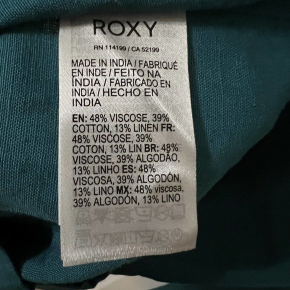 ROXY NWT Mind Trip Jumpsuit Sz S Biscay Bay Teal Waist Tie Smocked Back Linen Bl - Picture 4 of 6